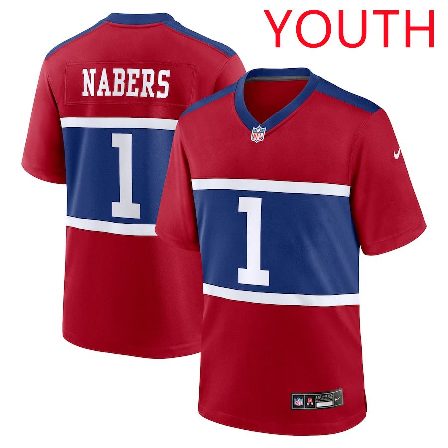 Youth New York Giants 1 Malik Nabers 2025 Nike Century Red Alternate Player Game NFL Jersey